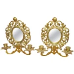 19th century Brass Two Candle Mirrored Wall Sconces