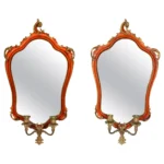 Pair Of Italian Red Painted Girandole Mirrors