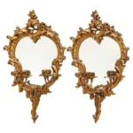 Pair of Louis XV Style Giltwood and Tole Girandoles Each with Two Candelabra