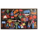 large African Dahomey Anti-Colonial Folk Tapestry, Benin framed