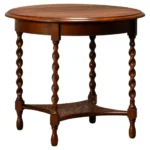 Antique wooden English Side Table with Straw and Turned Bobbin Legs, 19th C.