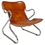 Italian modern brown leather armchair with chromed metal tubular structure 1970s