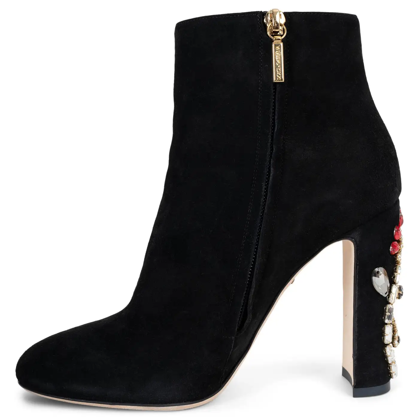 DOLCE & GABBANA black suede 2016 CRYSTAL FLOWER BOOTIES Boots Shoes 38 - Image 4