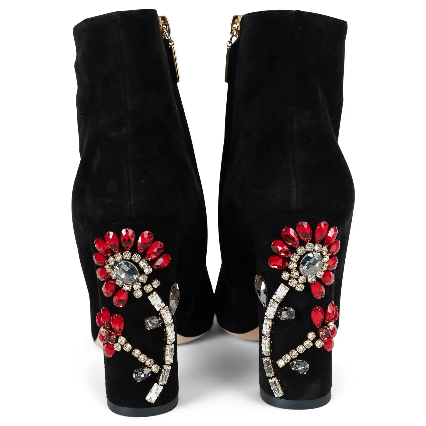 DOLCE & GABBANA black suede 2016 CRYSTAL FLOWER BOOTIES Boots Shoes 38 - Image 3