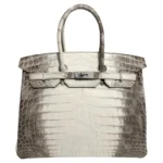 Hermes Birkin 35 White Matte Crocodile Diamond Himalayan 18K White Gold Hardware