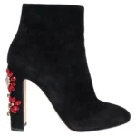 DOLCE & GABBANA black suede 2016 CRYSTAL FLOWER BOOTIES Boots Shoes 38